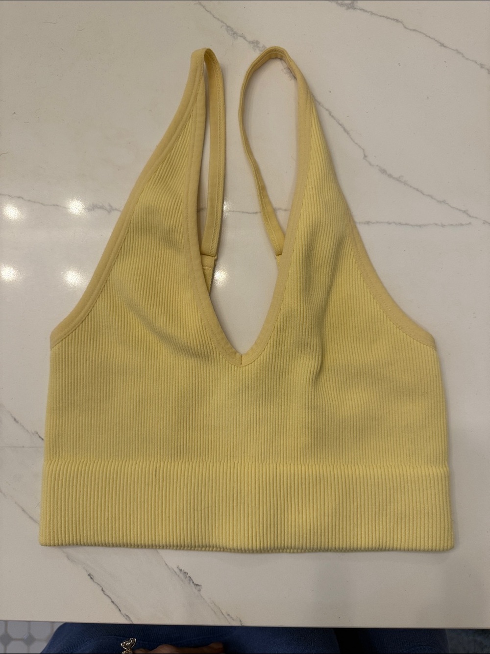 Garage Yellow Ribbed V-Neck Cropped Camisole